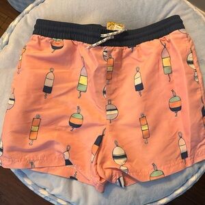 The Beaufort Bonnet Company Peach and Navy Swim Trunks